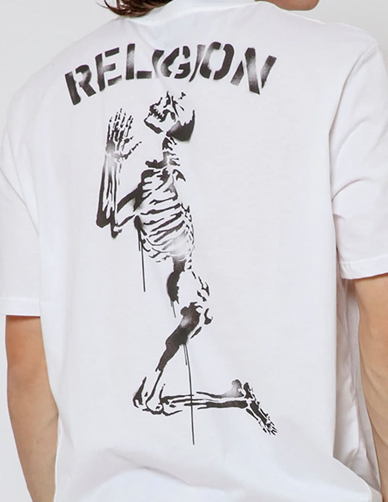 Camiseta RELIGION Praying Skeleton Stencil Blanca Hombre