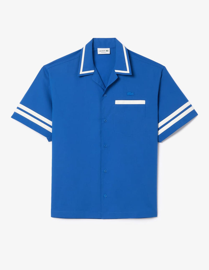 Camisa Lacoste de Sarga de Algodón con Estampado Azul Hombre