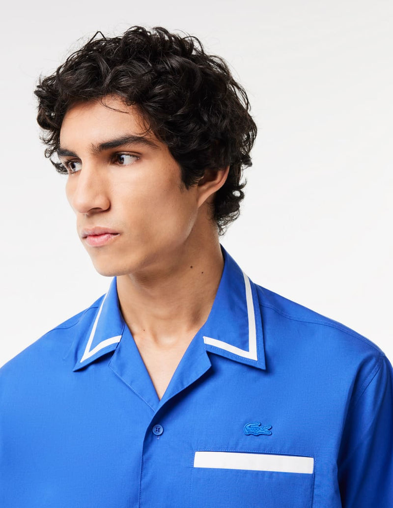Camisa Lacoste de Sarga de Algodón con Estampado Azul Hombre