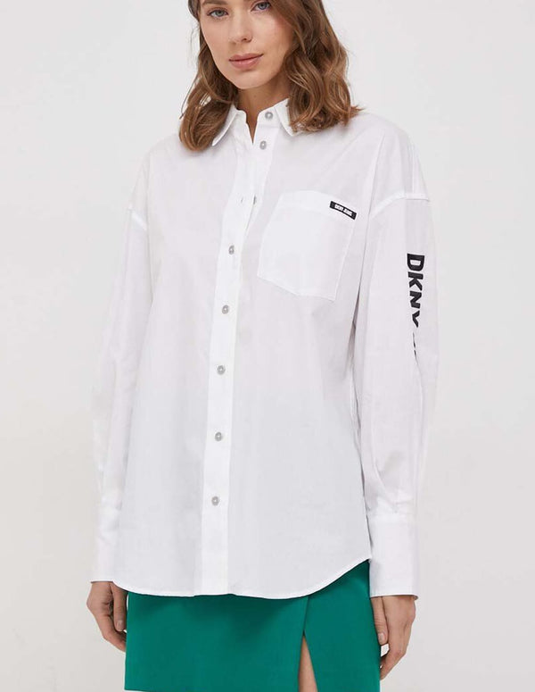 Camisa Donna Karan con Logo en la Manga Blanca Mujer