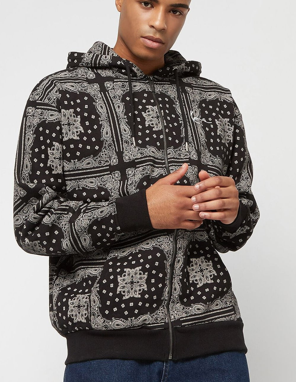 Karl Kani Signature Paisley OS Zip Gray and Black Men's Hoodie