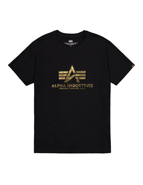 Camiseta Alpha Industries Basic Big Logo Foil Print Negra y Dorada Hombre
