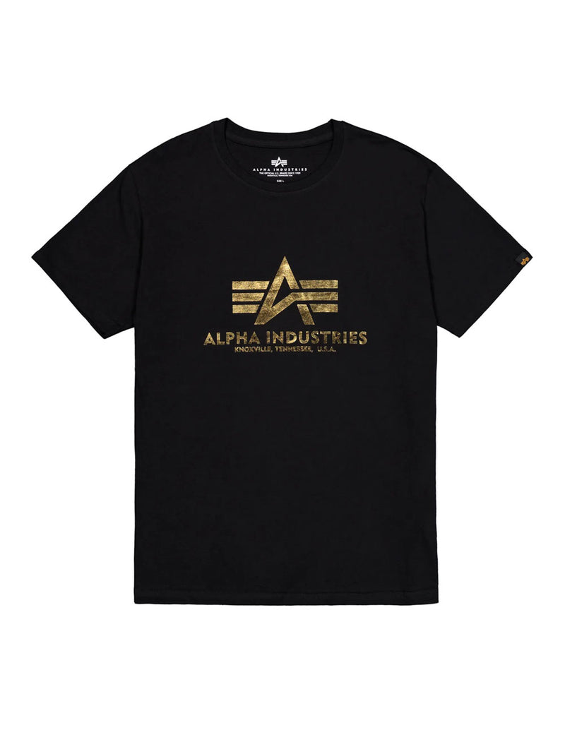 Camiseta Alpha Industries Basic Big Logo Foil Print Negra y Dorada Hombre