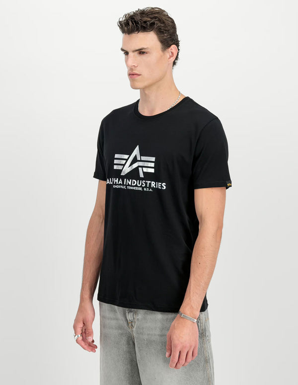 Camiseta Alpha Industries Basic Big Logo Foil Print Negra y Plateada Hombre
