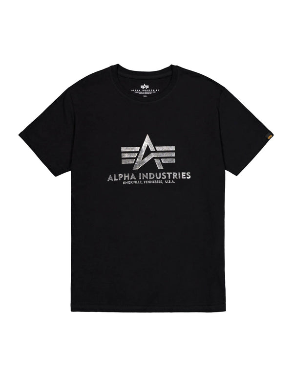 Camiseta Alpha Industries Basic Big Logo Foil Print Negra y Plateada Hombre