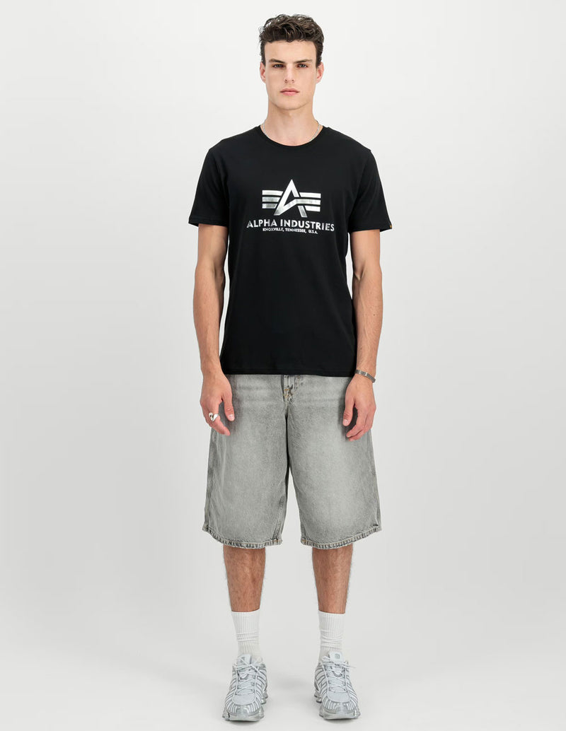 Camiseta Alpha Industries Basic Big Logo Foil Print Negra y Plateada Hombre