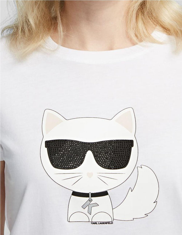 Karl Lagerfeld Ikonik Choupette T-shirt With Strass White Women