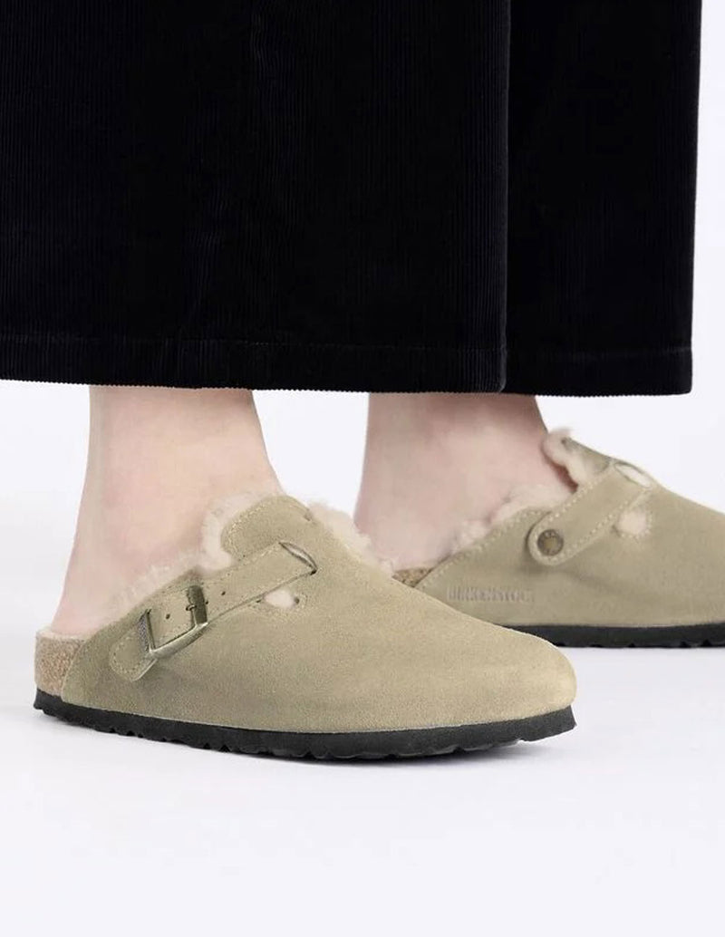 Birkenstock Boston Shearling Suede Leather Beiges Mujer