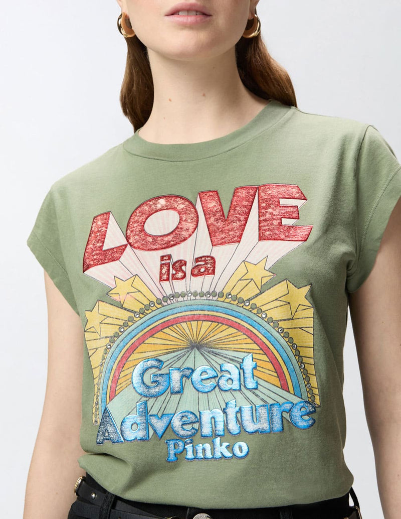 Camiseta Pinko con Estampado Verde Mujer