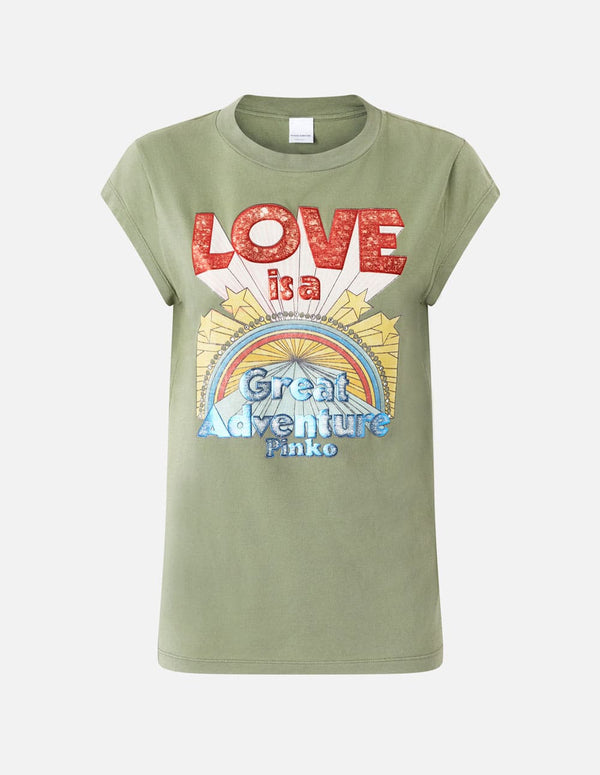Camiseta Pinko con Estampado Verde Mujer
