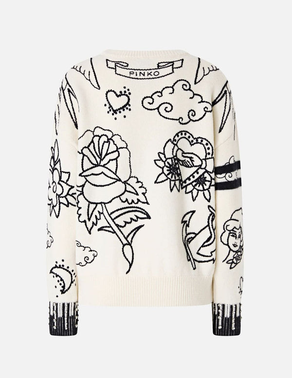 Jersey Pinko con Motivos Bordados y Pedreria Multicolor Mujer