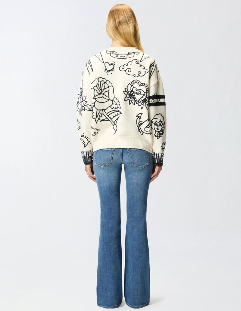 Jersey Pinko con Motivos Bordados y Pedreria Multicolor Mujer