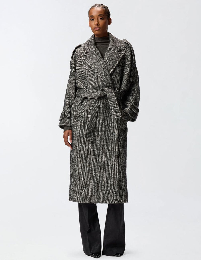 Abrigo Pinko con Motivo de Espiga Gris Mujer