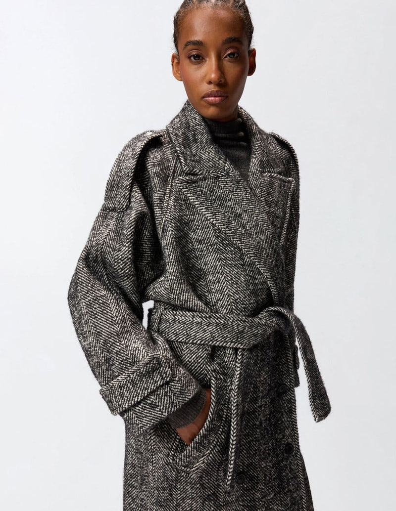 Abrigo Pinko con Motivo de Espiga Gris Mujer