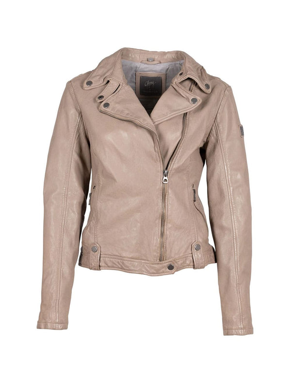 Chaqueta Gipsy de Cuero con Cremallera Asimétrica Beige Mujer