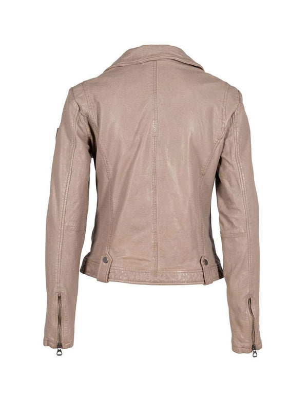 Chaqueta Gipsy de Cuero con Cremallera Asimétrica Beige Mujer