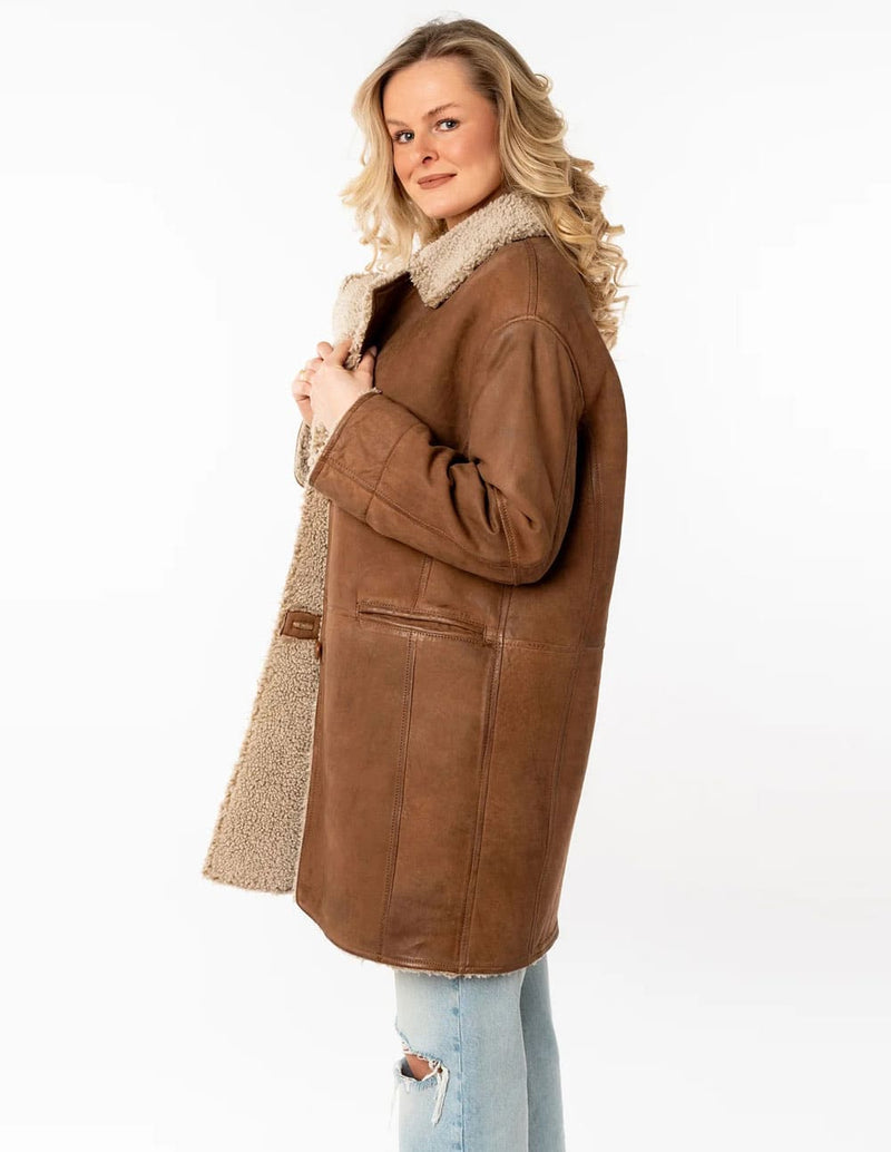 Parka Mauritius de Cuero Xofia Marrón Mujer