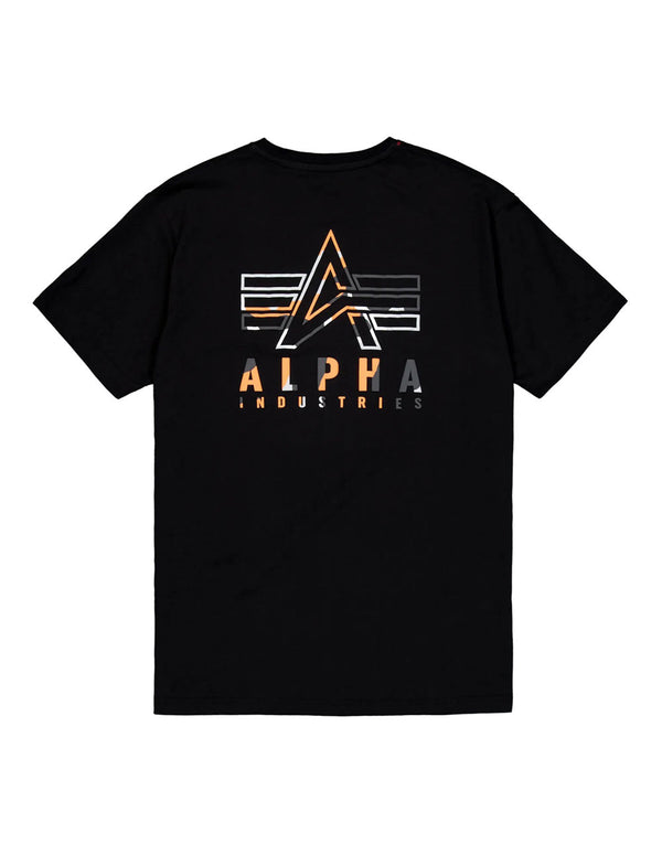 Camiseta Alpha Industries Camo Logo Puff Print Back Print Negra Hombre
