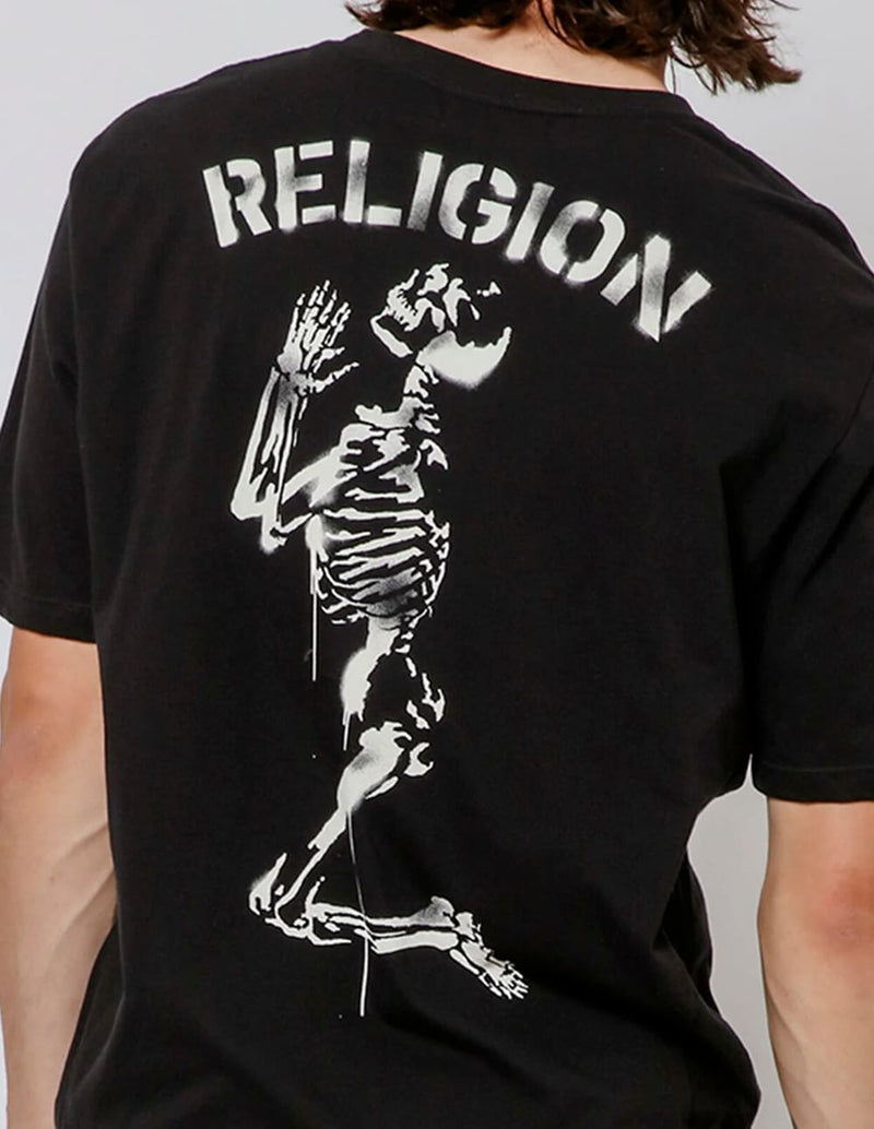 Camiseta RELIGION Praying Skeleton Stencil Negra Hombre