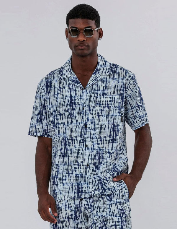 Camisa RELIGION Drip Tie Azul y Blanca Hombre