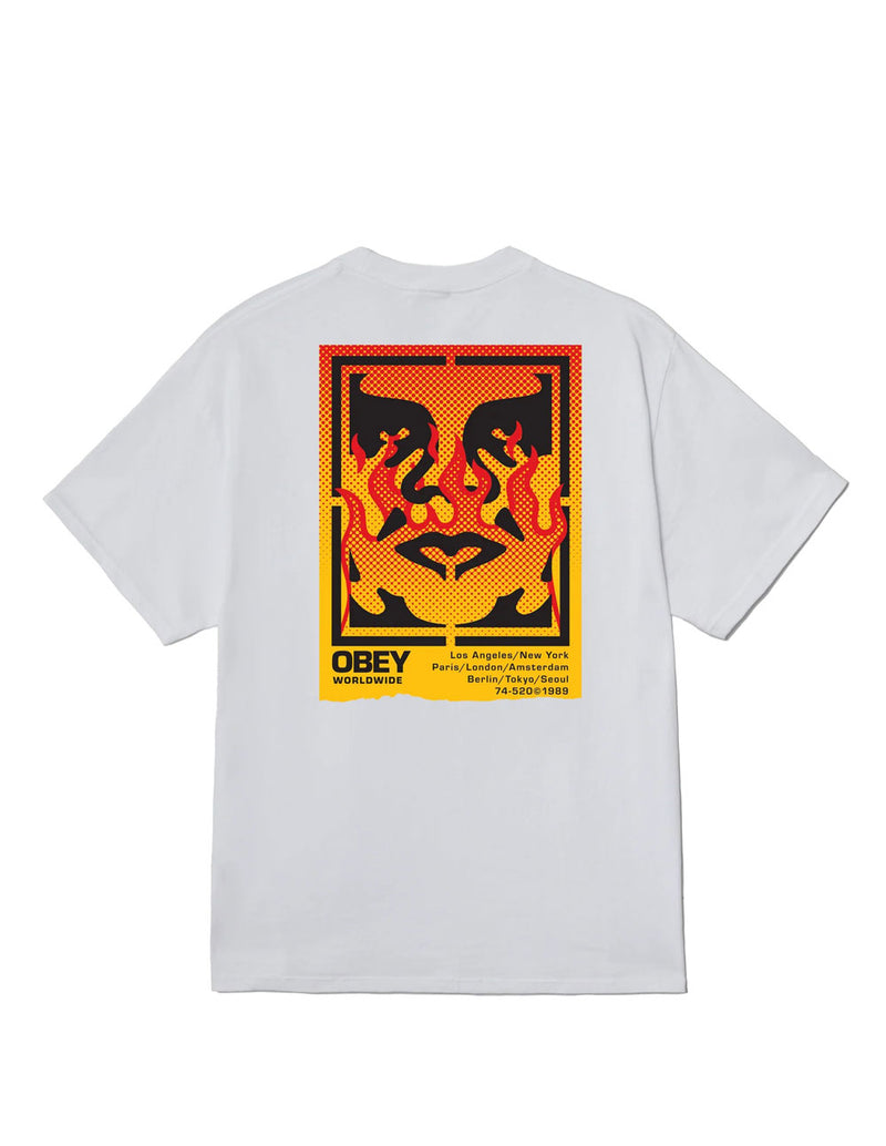 Camiseta Obey Icon Stencil Flame Blanca Unisex