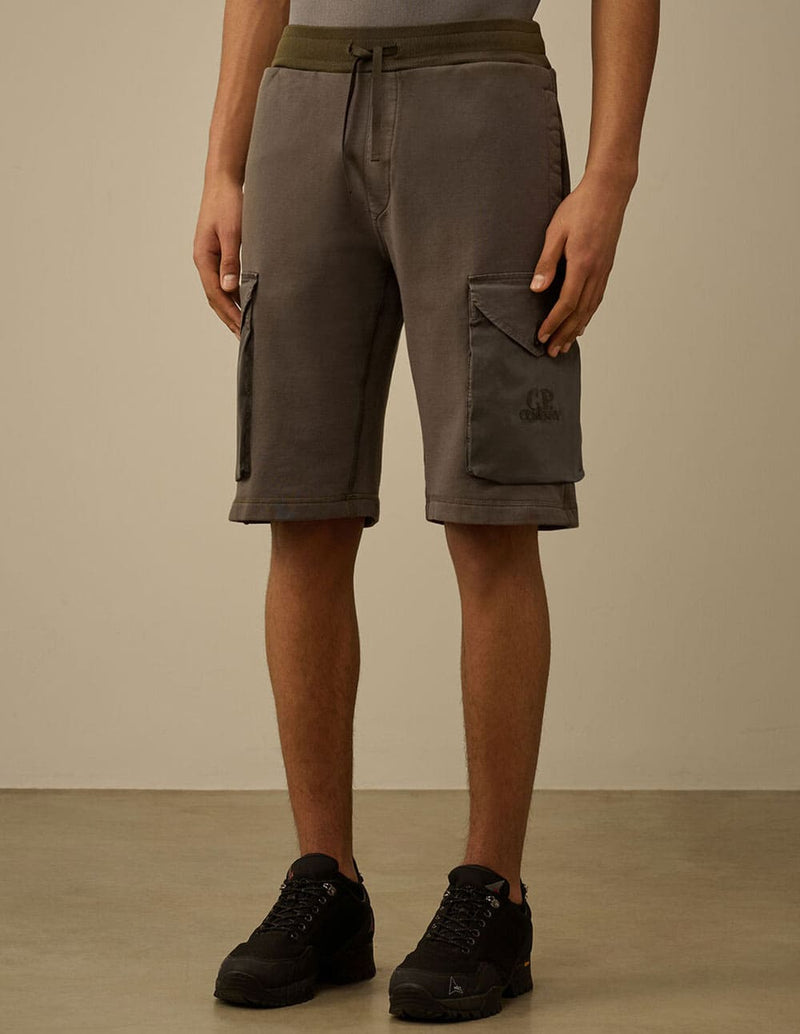 Pantalón Corto C.P. Company Diagonal Fleece Mixed Marrón Hombre