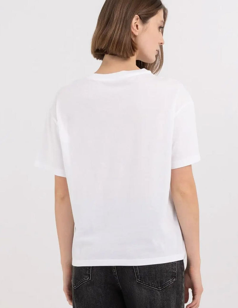 Camiseta Replay con Estampado Metalizado Blanca Mujer