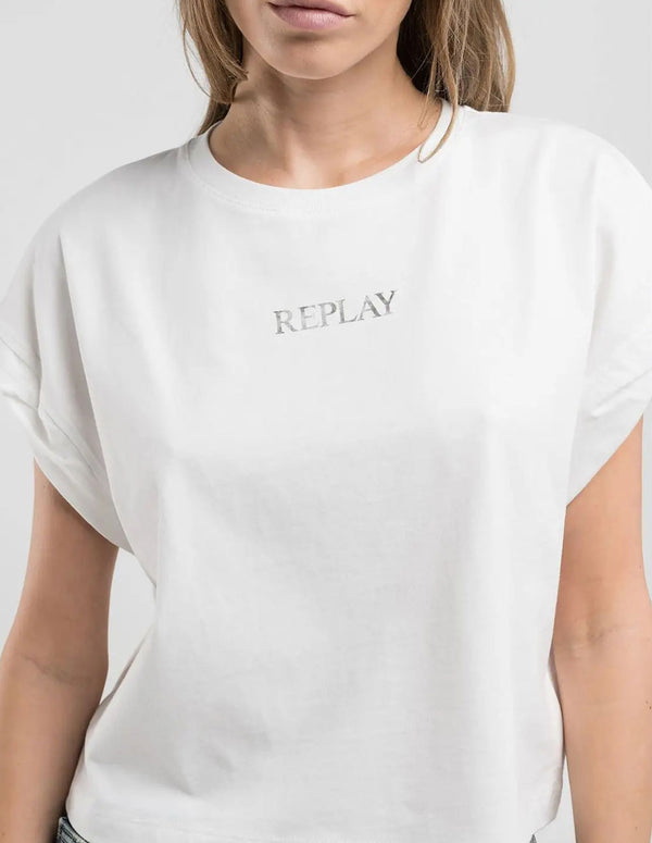 Camiseta Replay con Logo Estampado Blanca Mujer