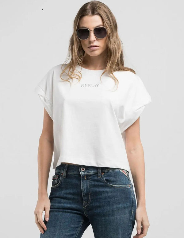 Camiseta Replay con Logo Estampado Blanca Mujer