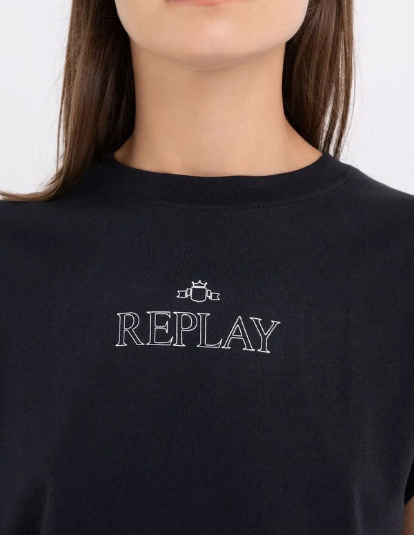 Camiseta Replay con Logo Archivio Negra Mujer