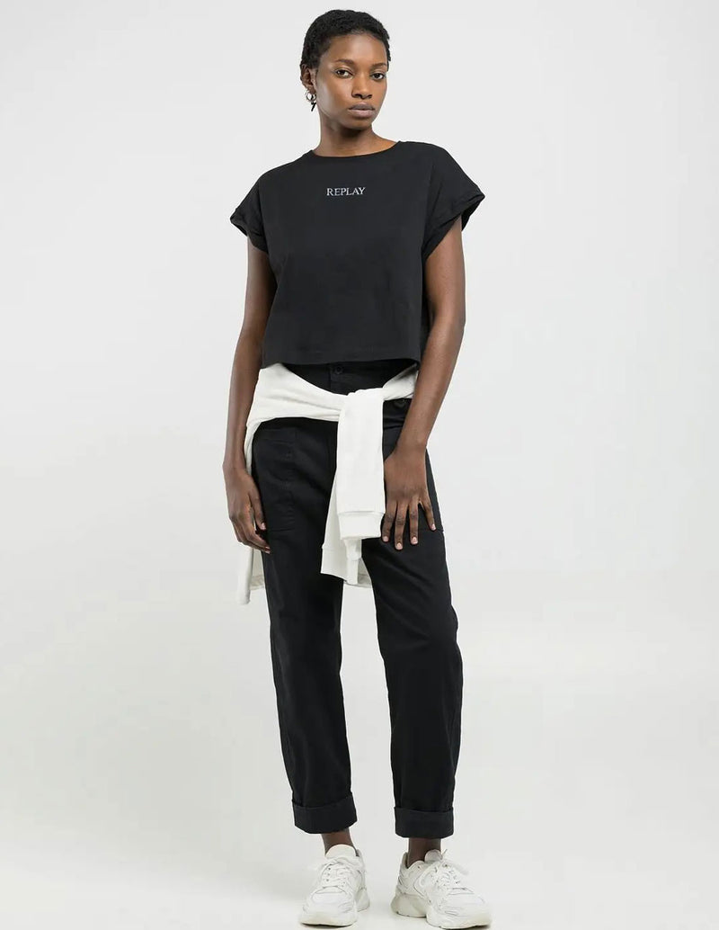 Camiseta Replay con Logo Estampado Negra Mujer