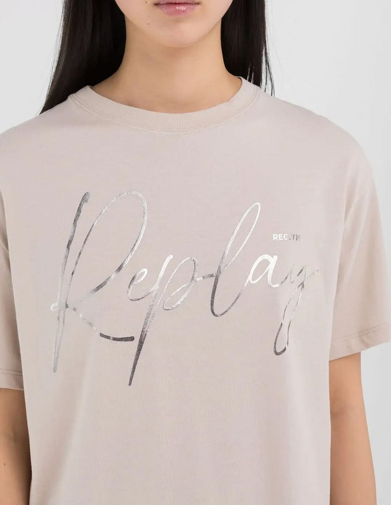 Camiseta Replay con Estampado Metalizado Blanca Mujer