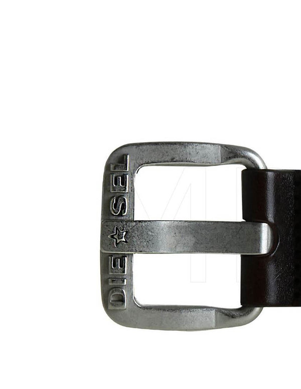 DIESEL Leather Belt with Logo in Brown Buckle for Man