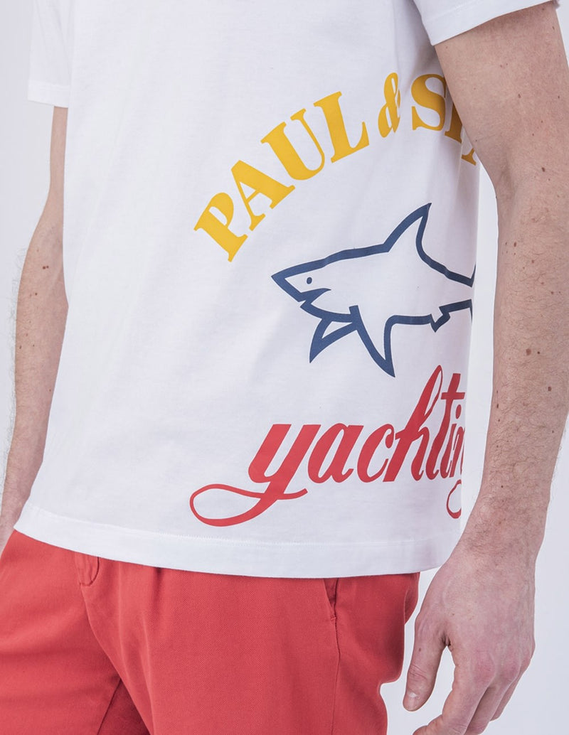Paul &amp; Shark Men's White Organic Cotton T-shirt with Printed Logo