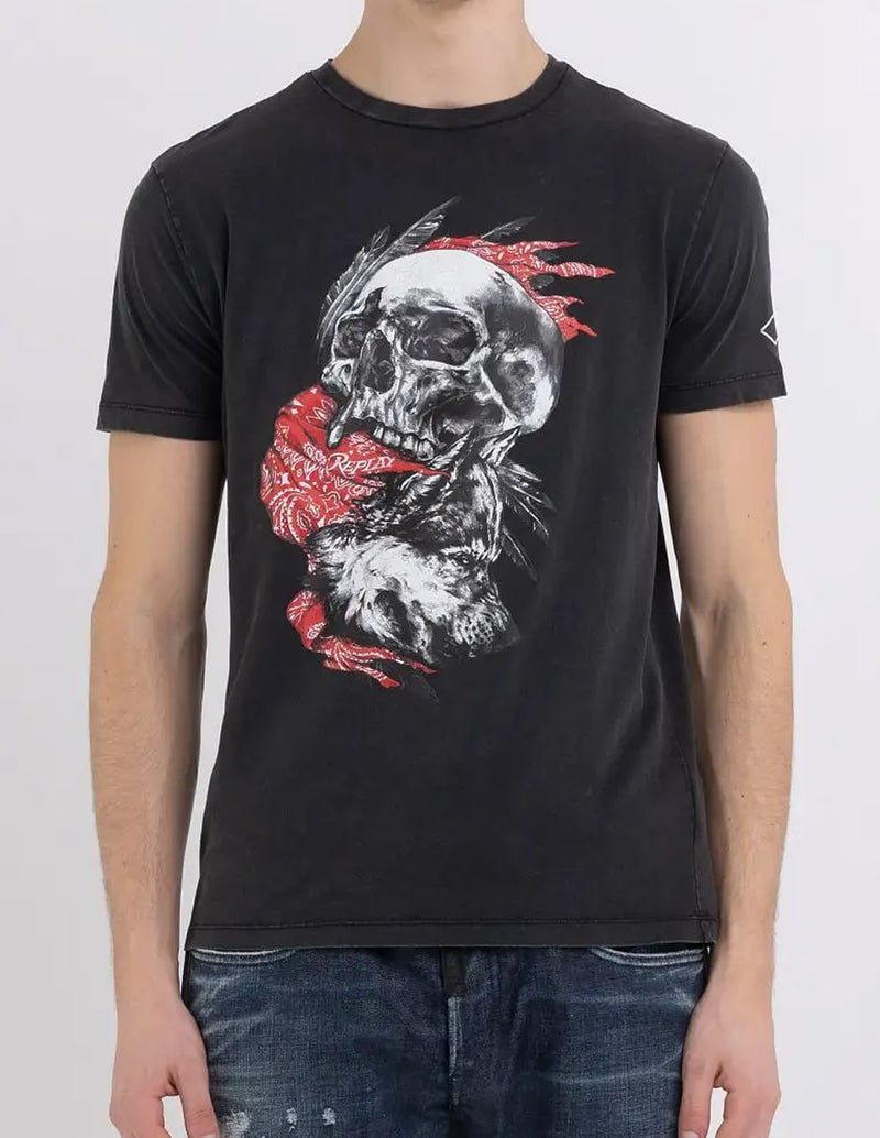 Camiseta Replay Skull and Wolf Print Negra Hombre