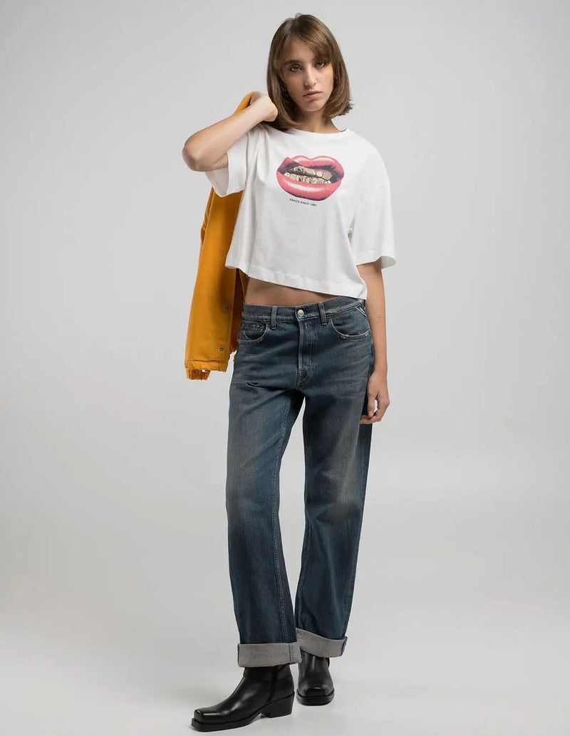 Camiseta Replay con Estampado Blanca Mujer