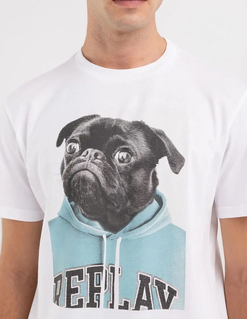 Camiseta Replay con Estampado Pug Blanca Hombre