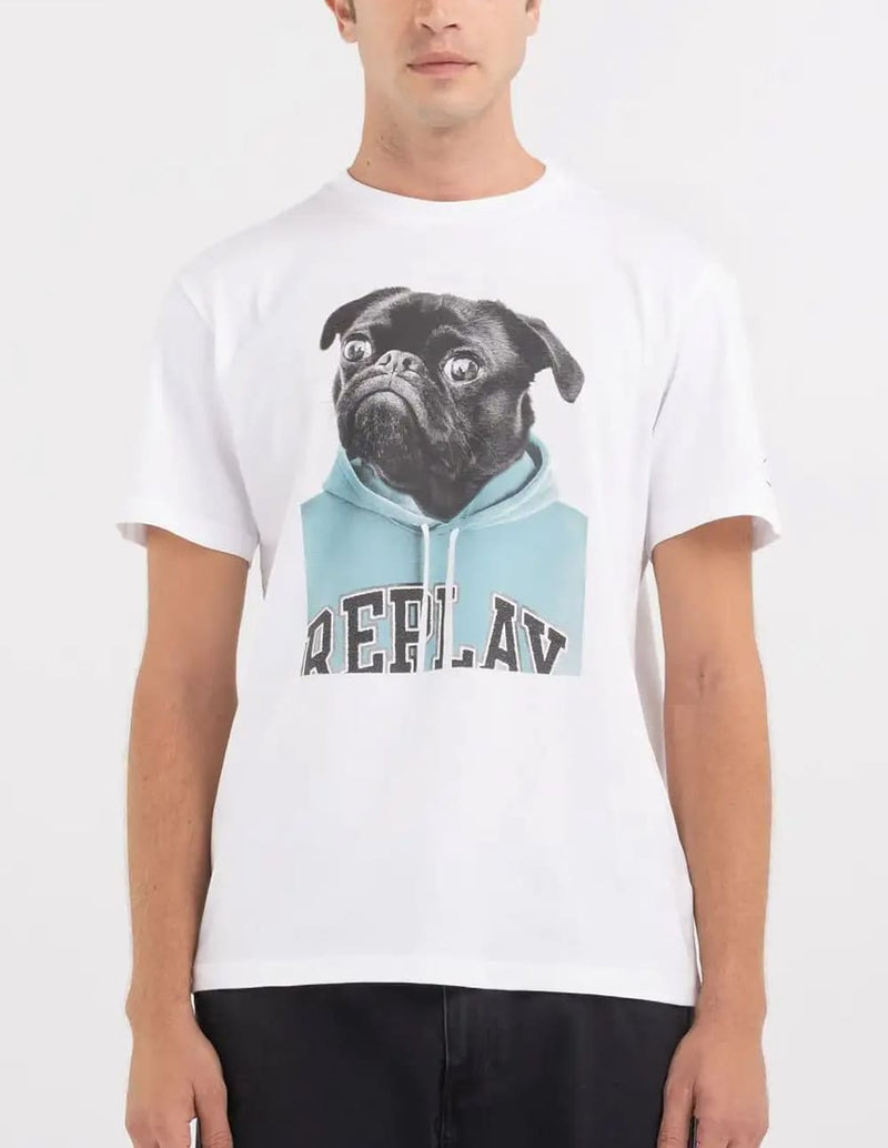 Camiseta Replay con Estampado Pug Blanca Hombre