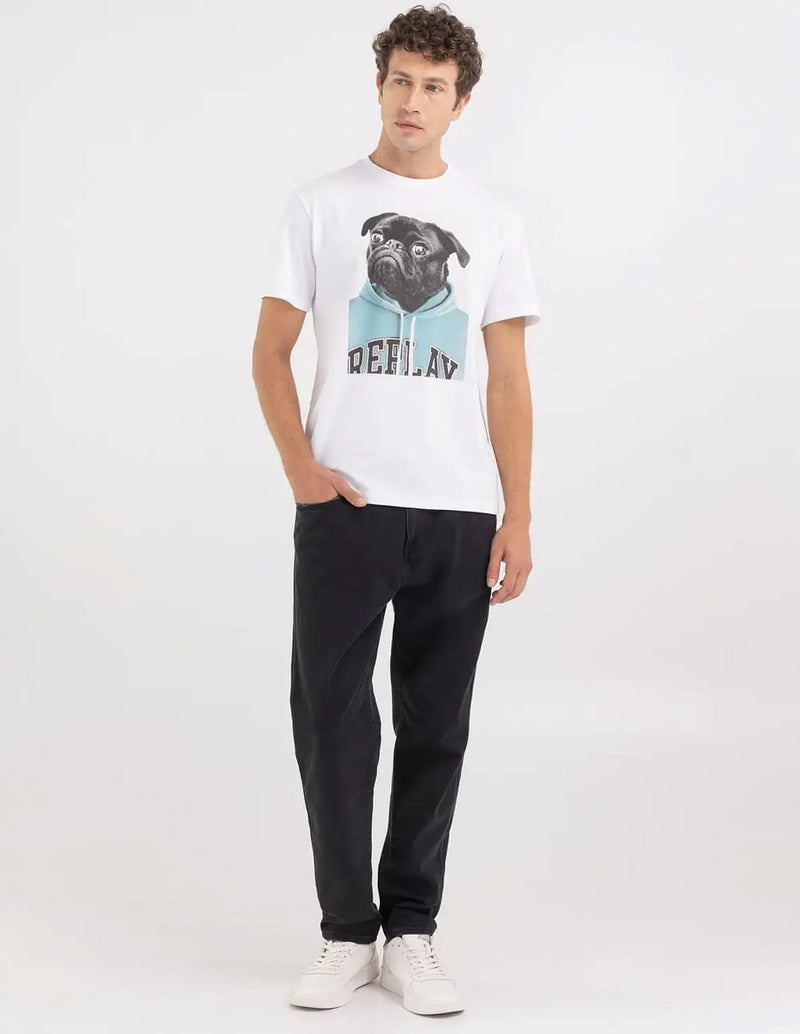 Camiseta Replay con Estampado Pug Blanca Hombre