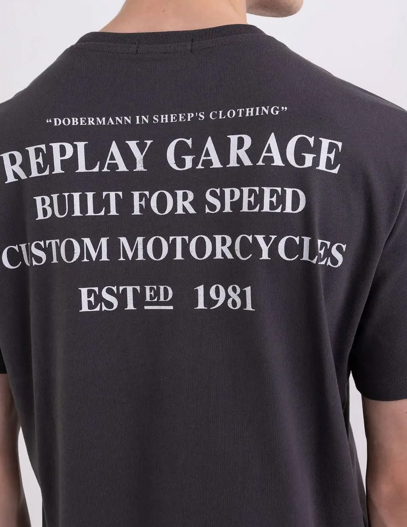Camiseta Replay con Estampado Motorcycle Negra Hombre