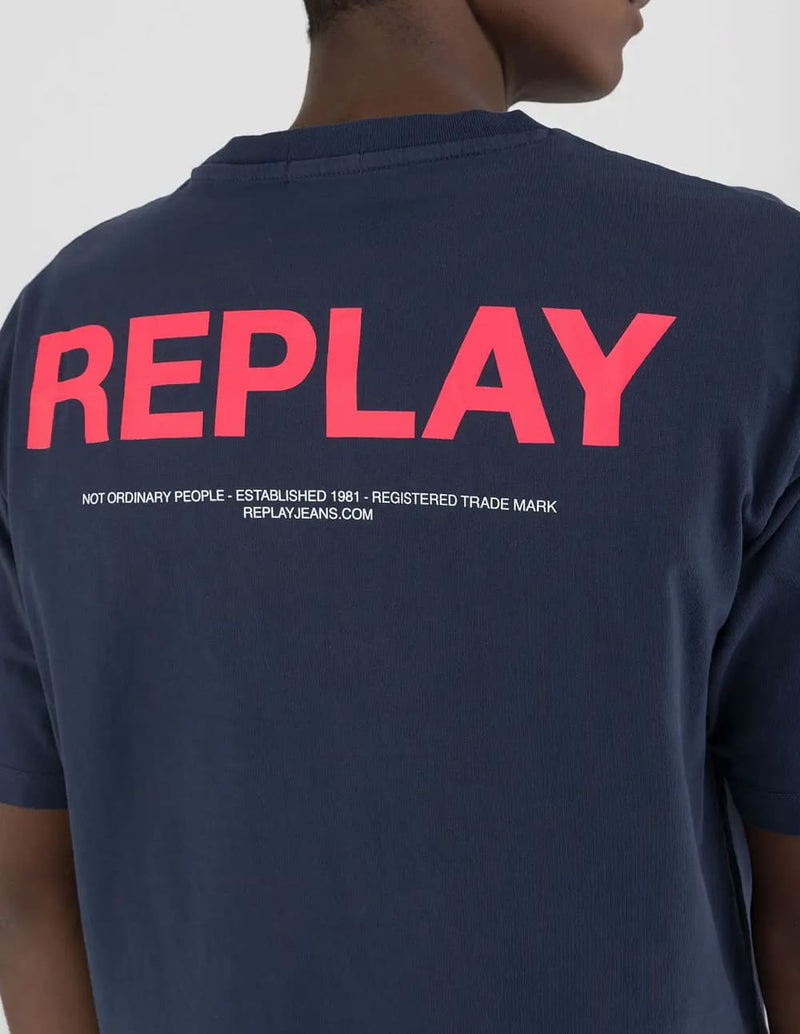 Camiseta Replay con Logo Azul Marino Hombre