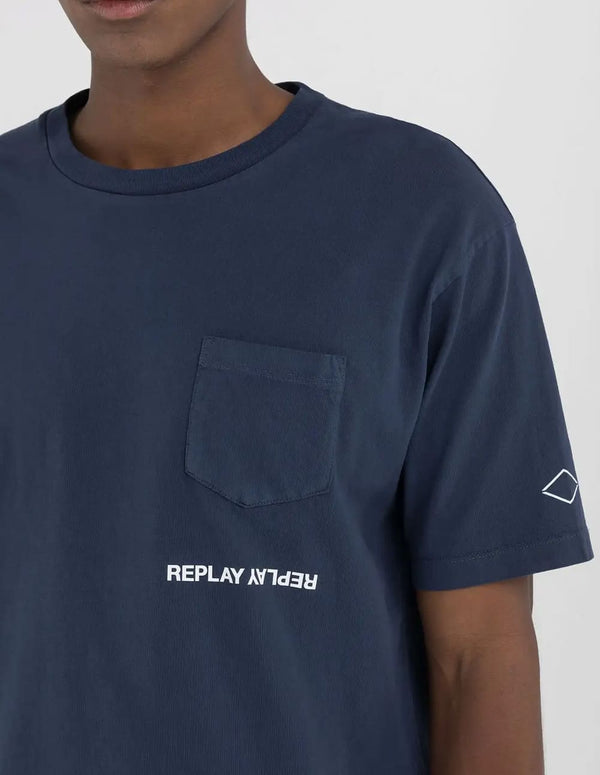 Camiseta Replay con Logo Azul Marino Hombre