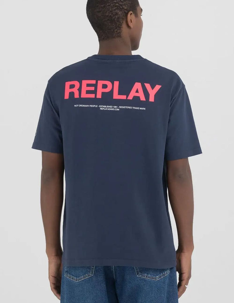 Camiseta Replay con Logo Azul Marino Hombre