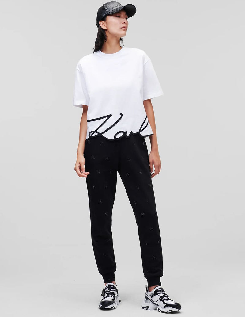 Camiseta Karl Lagerfeld con Dobladillo Karl Signature Blanca Mujer