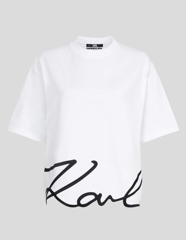 Camiseta Karl Lagerfeld con Dobladillo Karl Signature Blanca Mujer