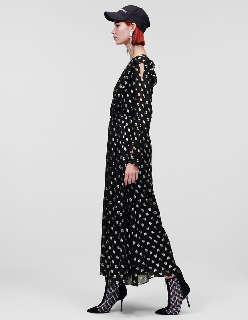 Karl Lagerfeld Metallic Monogram-Print Maxi Dress Black Women