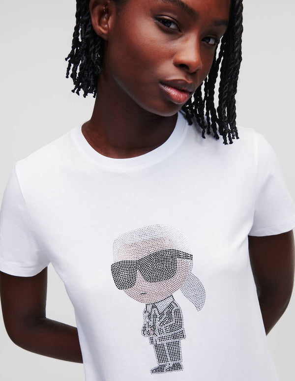 Camiseta Karl Lagerfeld con Pedreria Karl Iconik Blanca Mujer