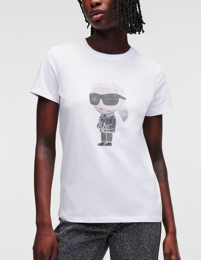 Camiseta Karl Lagerfeld con Pedreria Karl Iconik Blanca Mujer