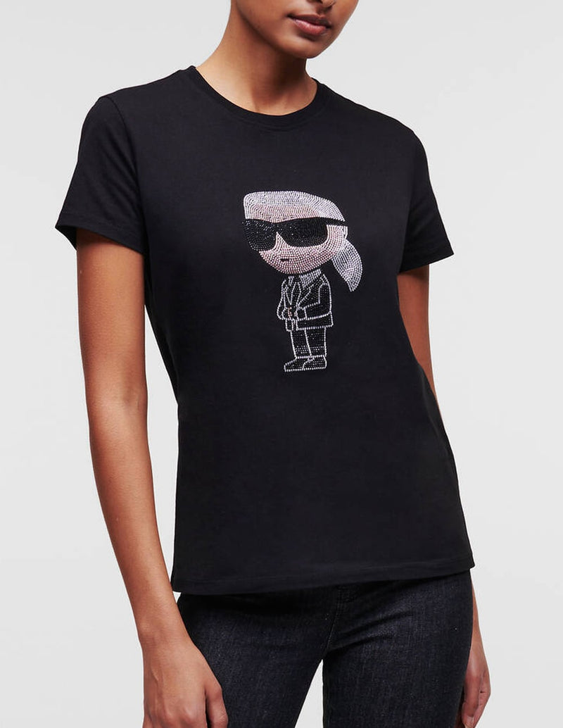 Camiseta Karl Lagerfeld con Pedreria Karl Iconik Negra Mujer