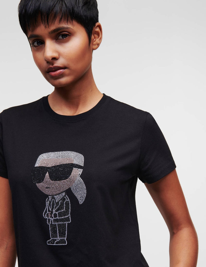 Camiseta Karl Lagerfeld con Pedreria Karl Iconik Negra Mujer